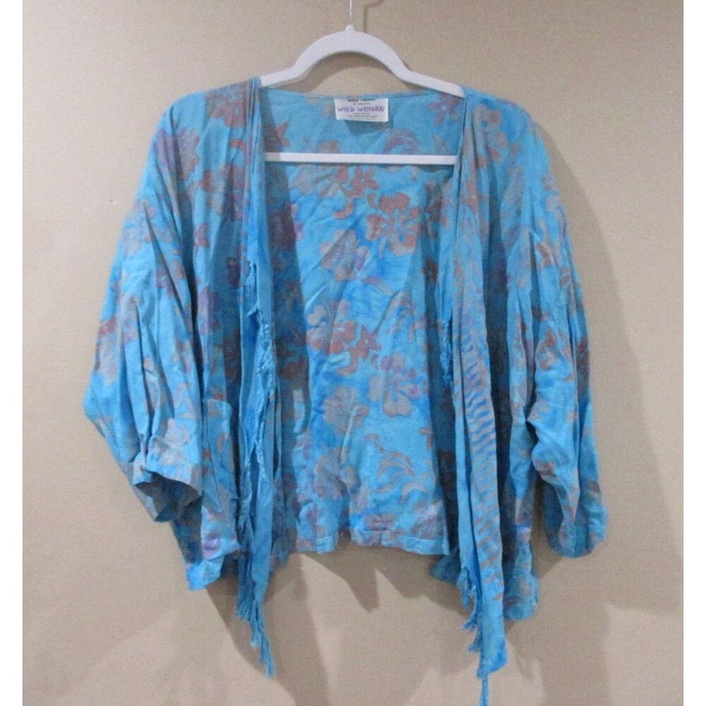 Wild Woman Open Bolero Batik Rayon Women 1X Blue Flower Print Short Lightweight